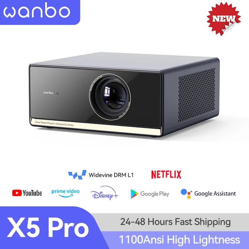 Wanbo X5 Pro New Full HD 1080P Projector, Online Support 4K, 1100 ANSI, Android TV 11.0, HDR10 and Assistant