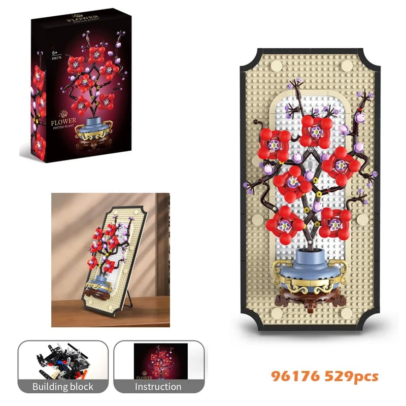 529 pz Plum Blossom Cornice Modello Building Blocks Creativo 3D Fiore Appeso Immagine FAI DA TE Ornamento Assemblaggio Mattoni Giocattolo Regalo