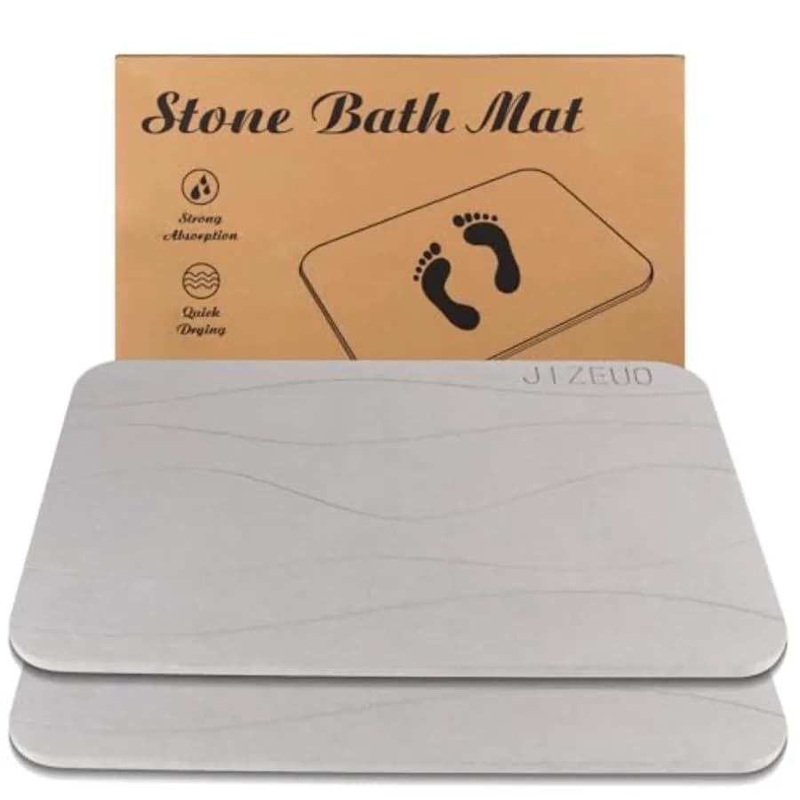 Tappetino da Bagno in Terra Diatomacea Grande, Antiscivolo, Super Assorbente, ad Asciugatura Rapida, Confezione da 2, 60x39 cm, Grigio Chiaro