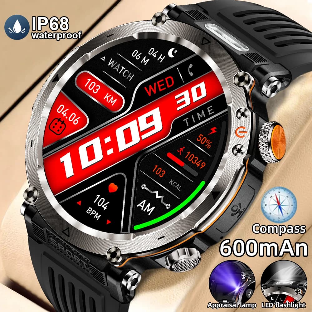 5ATM Outdoor Smart Men's Watch 600mAh Battery Compass IP68 Watches Waterproof Bluetooth Call Sport Smartwatch Man For Men Women