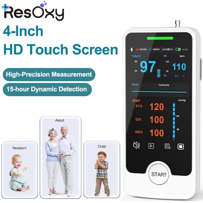 Resoxy 4 Resoxy Portable Oximeter for Adults and Children, Medical Monitor for Blood Pressure and Multipli Parameters, Patient Monitor for SPO2 and NIBP