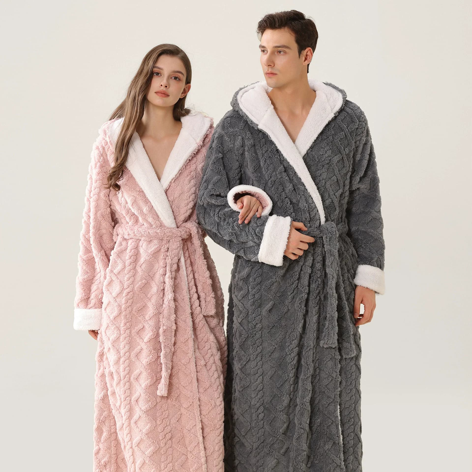 New Winter Flannel With Men's Cappuccio Long Veste Wear Salotto Addens Cald Coral Soft Cloth Of Night Maschile Nightwear Kimono Bathrobe Worked Dress Homewear