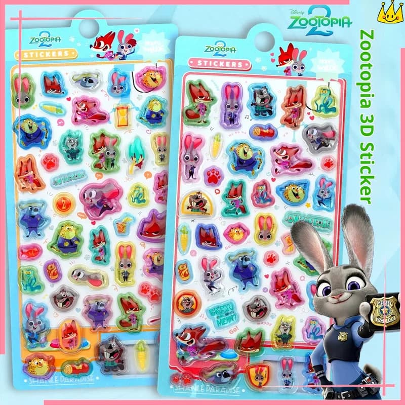 Adesivi in Rilievo 3D Stereoscopici Autentici di Zootopia, Decorazioni Fai-da-Te per Cover di Telefoni, Bottiglie d'Acqua, Quaderni e Creazione di Biglietti