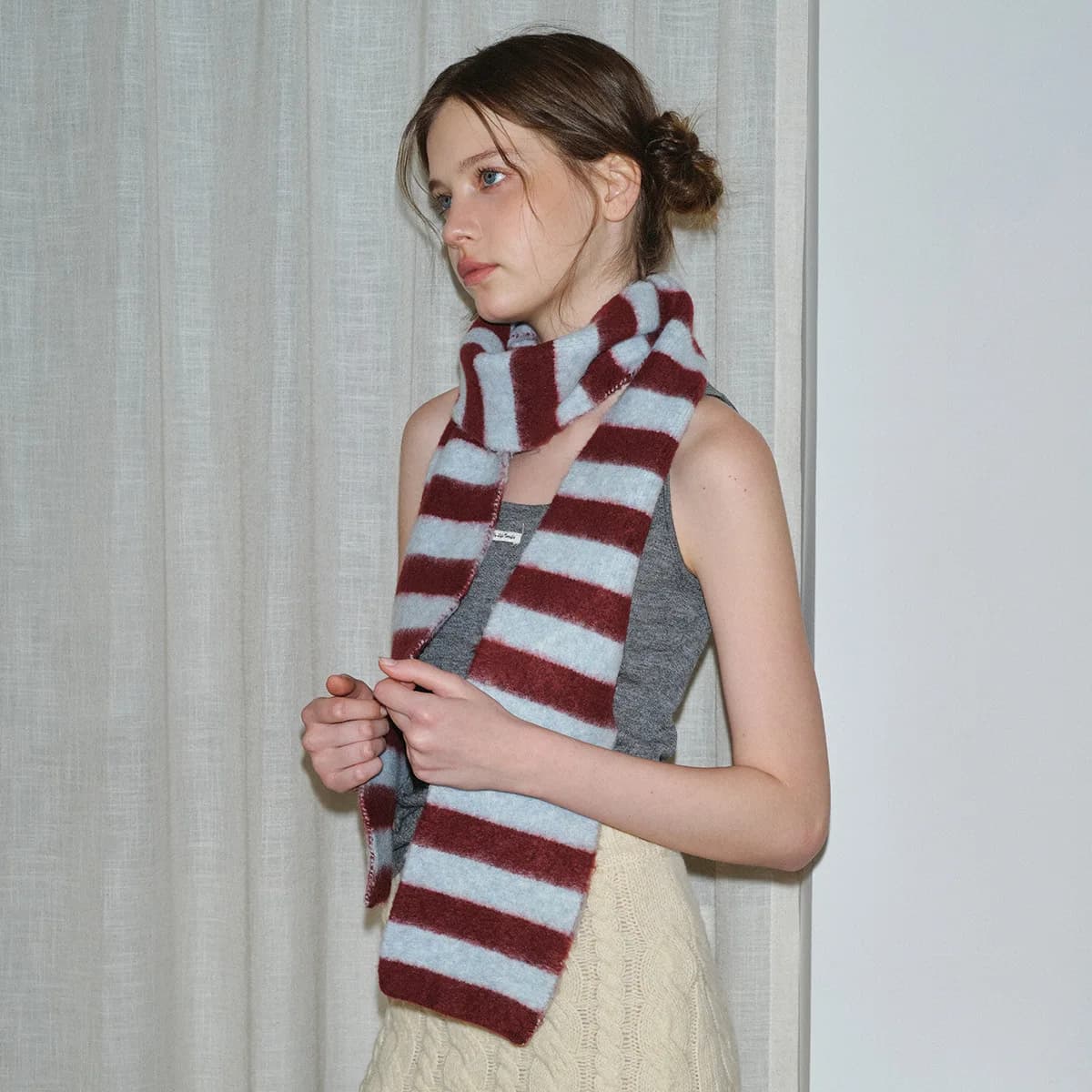 Casual Soft Blend Striped Knitted Scarf for Women Color Matching Warm Polyester Fiber Spring Summer Fashion Accessory