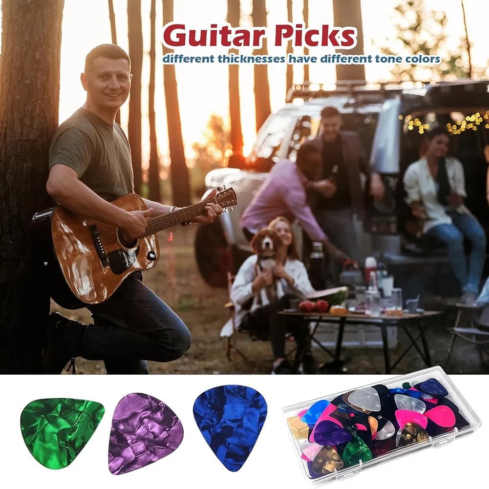 Plettri per chitarra A99I-75Pack in 3 opzioni di spessore con scatola organizer: perfetti per chitarra acustica, chitarra elettrica, ukulele e basso