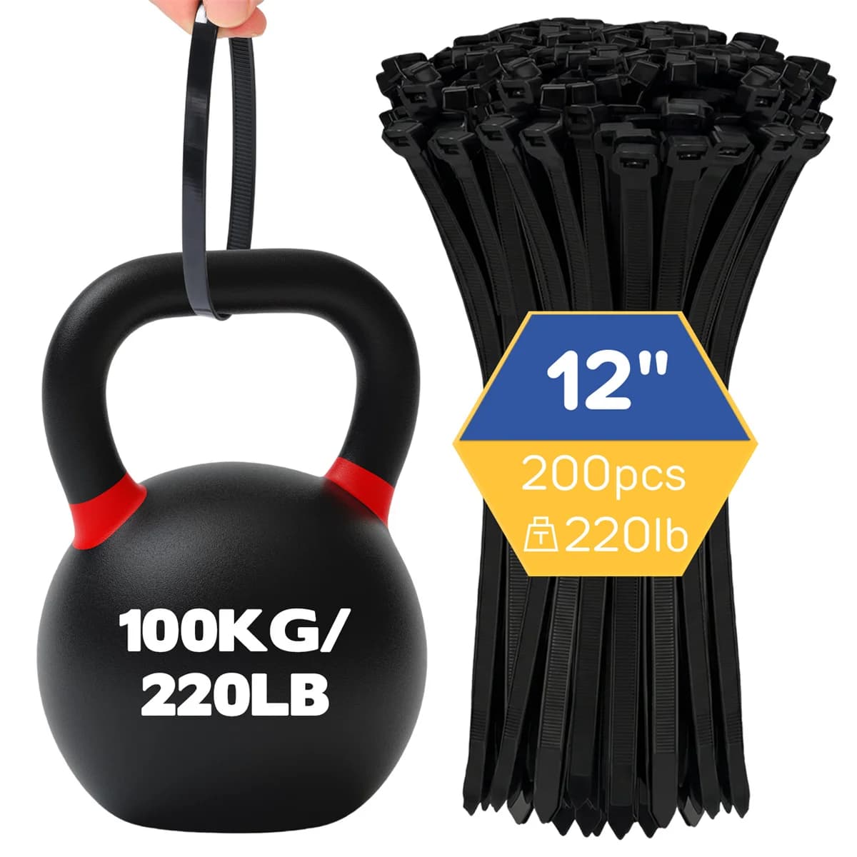 800pcs Heavy Duty Cable Ties 220lbs UV Resistant Black Nylon Zip Ties Assorted Sizes 8 12 18 24 Inch Wide Plastic Cable Straps