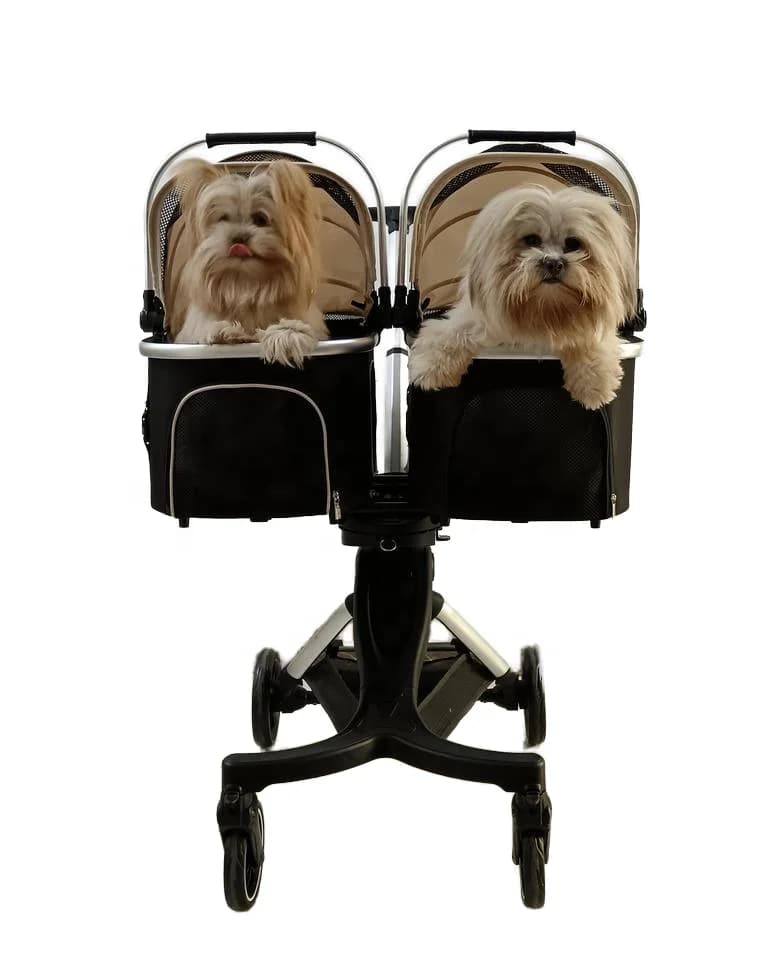 U801T Carrello per animali doppio pieghevole in alluminio aeronautico di lusso con copertura antipioggia impermeabile per passeggini per animali domestici per cani gemelli da viaggio