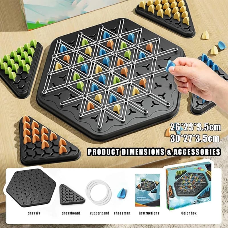 Gioco da tavolo puzzle classico da battaglia multiplayer 1/2/4 pezzi Scacchi a catena Triangolo Scacchi Elastico Scacchi educativi per bambini