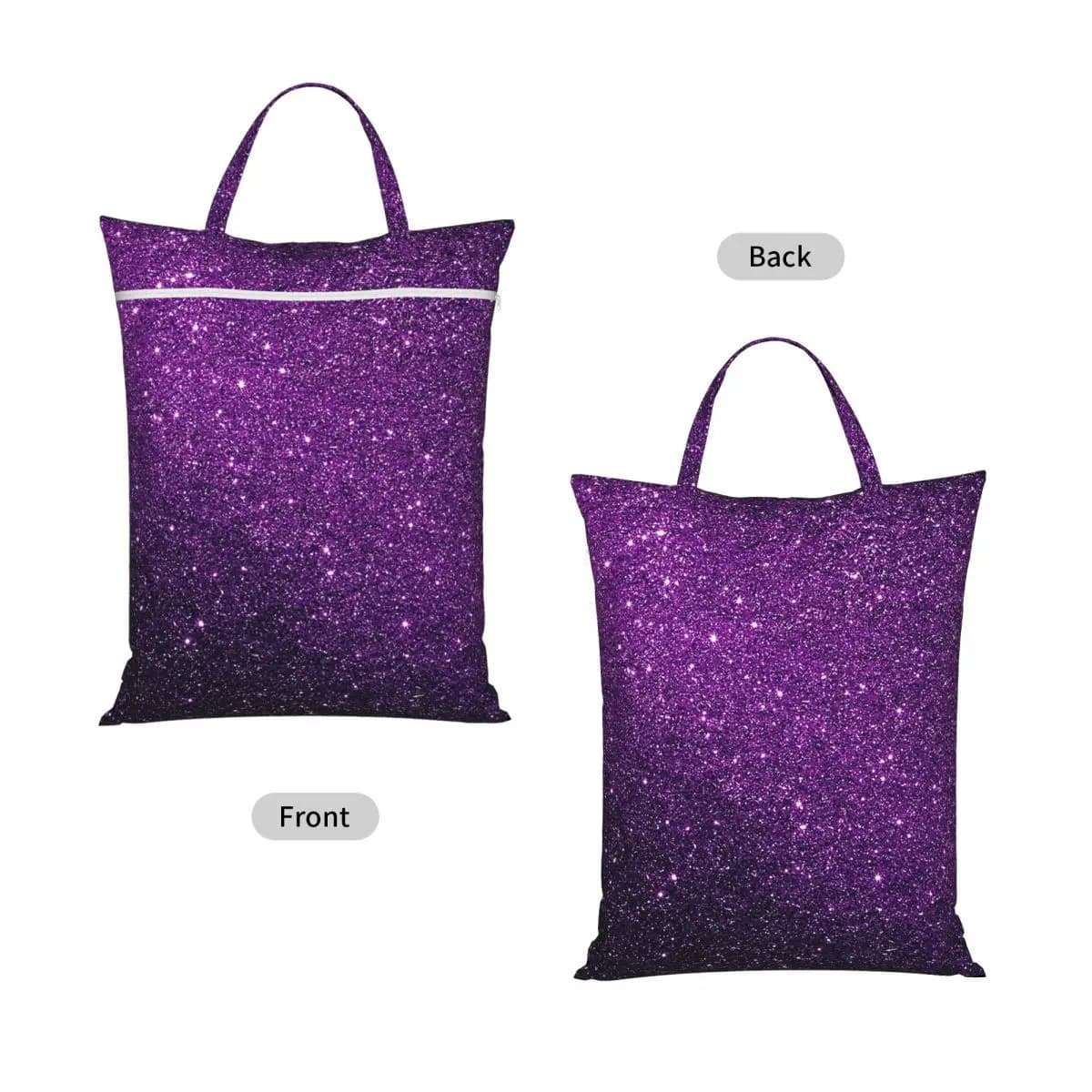 Gradient Purple Glitter Pattern Travel Laundry Bag Waterproof Reusable Dirty Clothes Pouch Gym Yoga Camping Washing Basket