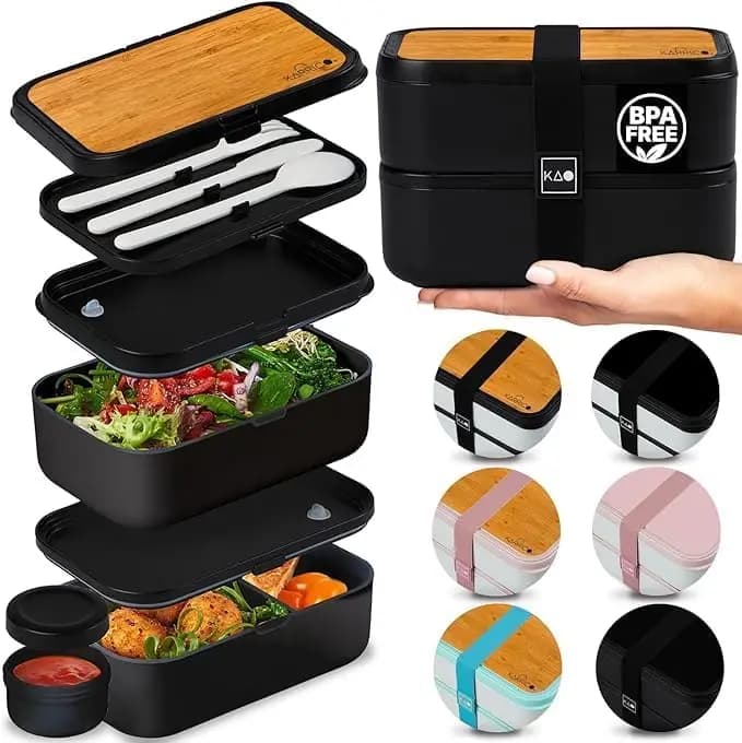 Contenitore Bento Impilabile da 67 fl oz, Senza BPA, con Coperchi e Divisori Anti-Perdita, Contenitore per Pranzo e Preparazione Pasti