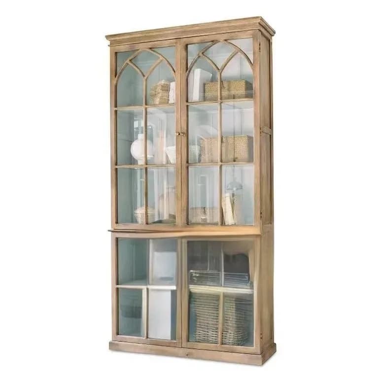 Libreria francese con porta in vetro e legno massello, armadietto per vino in rovere americano, armadietto laterale per sala da pranzo, espositore per soggiorno