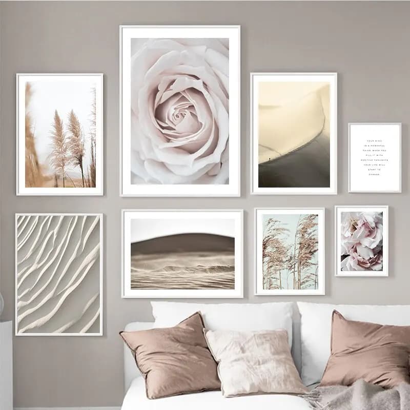Wall Poster with Desert Flowers and Scandinavian Landscape, Wall Art for Couples, Decoration Boho Nordica, Perfect