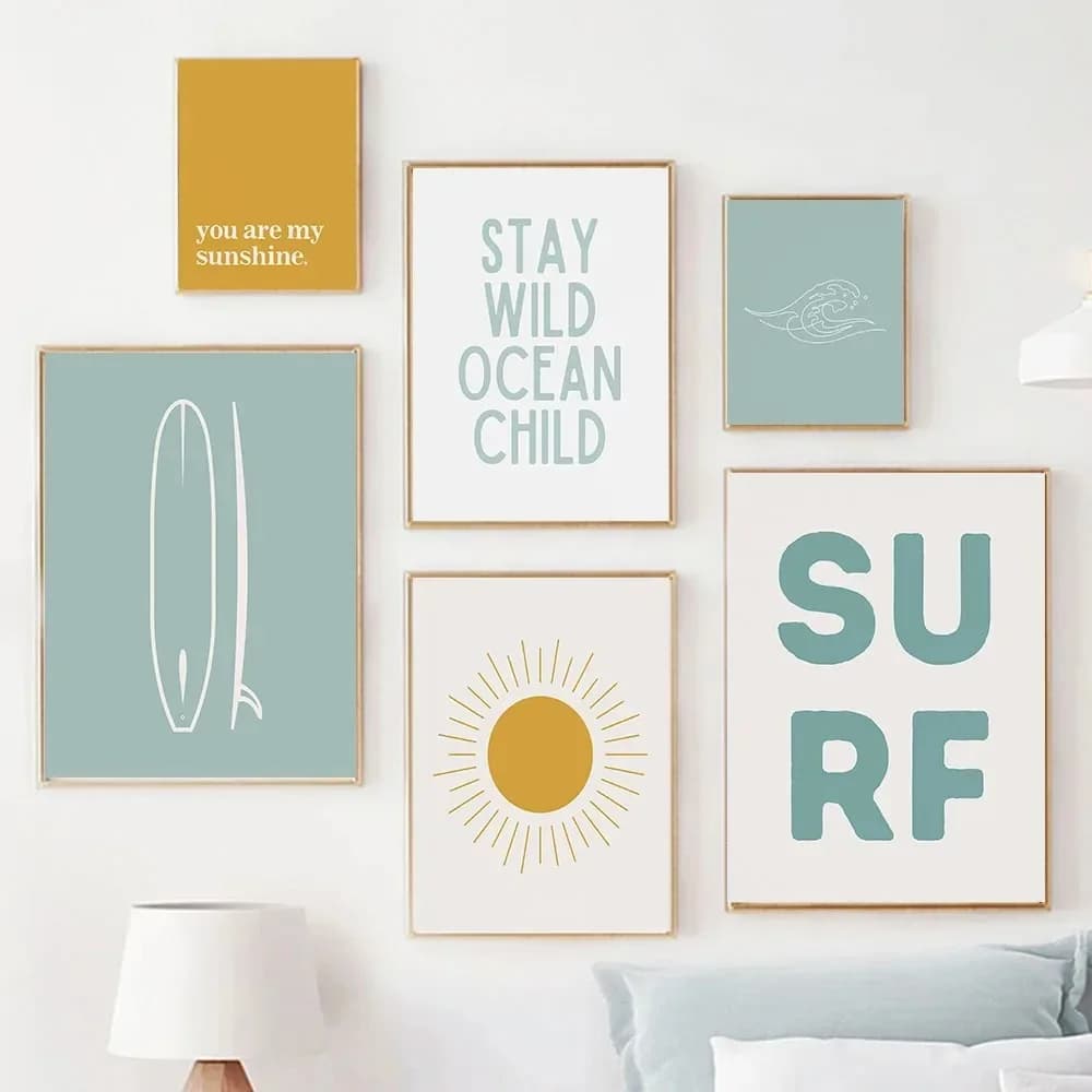 (No frame)1pcsBoho Surf Beach Minimalist Wall Art Canvas Painting Posters And Prints Nursery Wall Pictures For Surfer Boy Roo