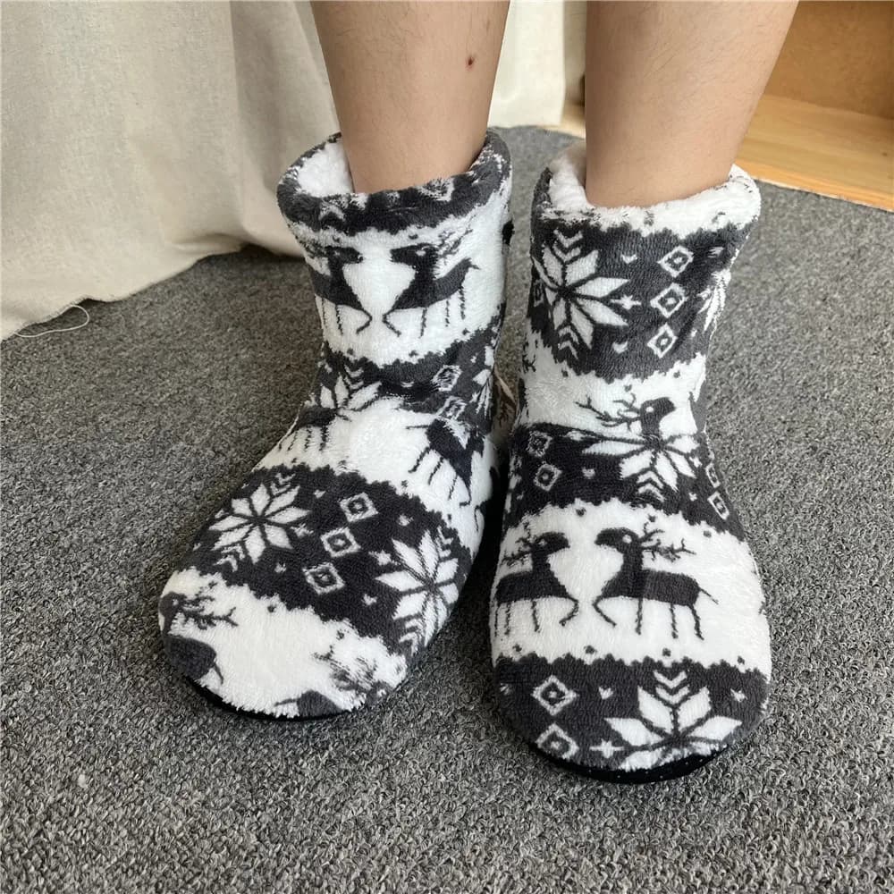 Winter Hot Slippers Women's Home Soft Christmas Elk Fur Contton non-slip non-slip flat interior blur female shoes home boots 2023