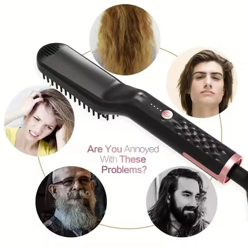 Men's Electric Barba Hot Plate Heater Comb Hair Plate Ceramic Brush Quick Styler for Dry and Wet Hair Tools for Men's styling