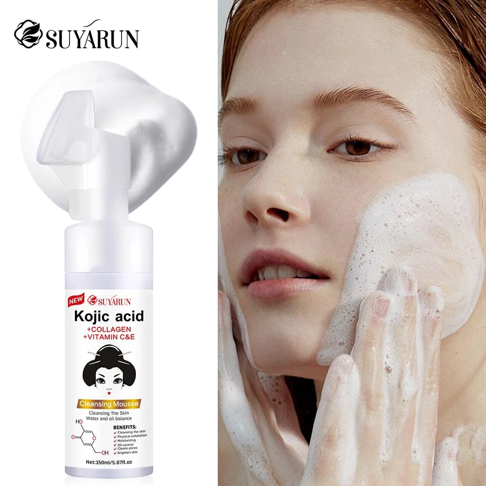 SUYARUN Lavaggio viso all'acido cogico per schiarire la pelle, macchie scure e trattamento dell'acne, detergente esfoliante con formula naturale.