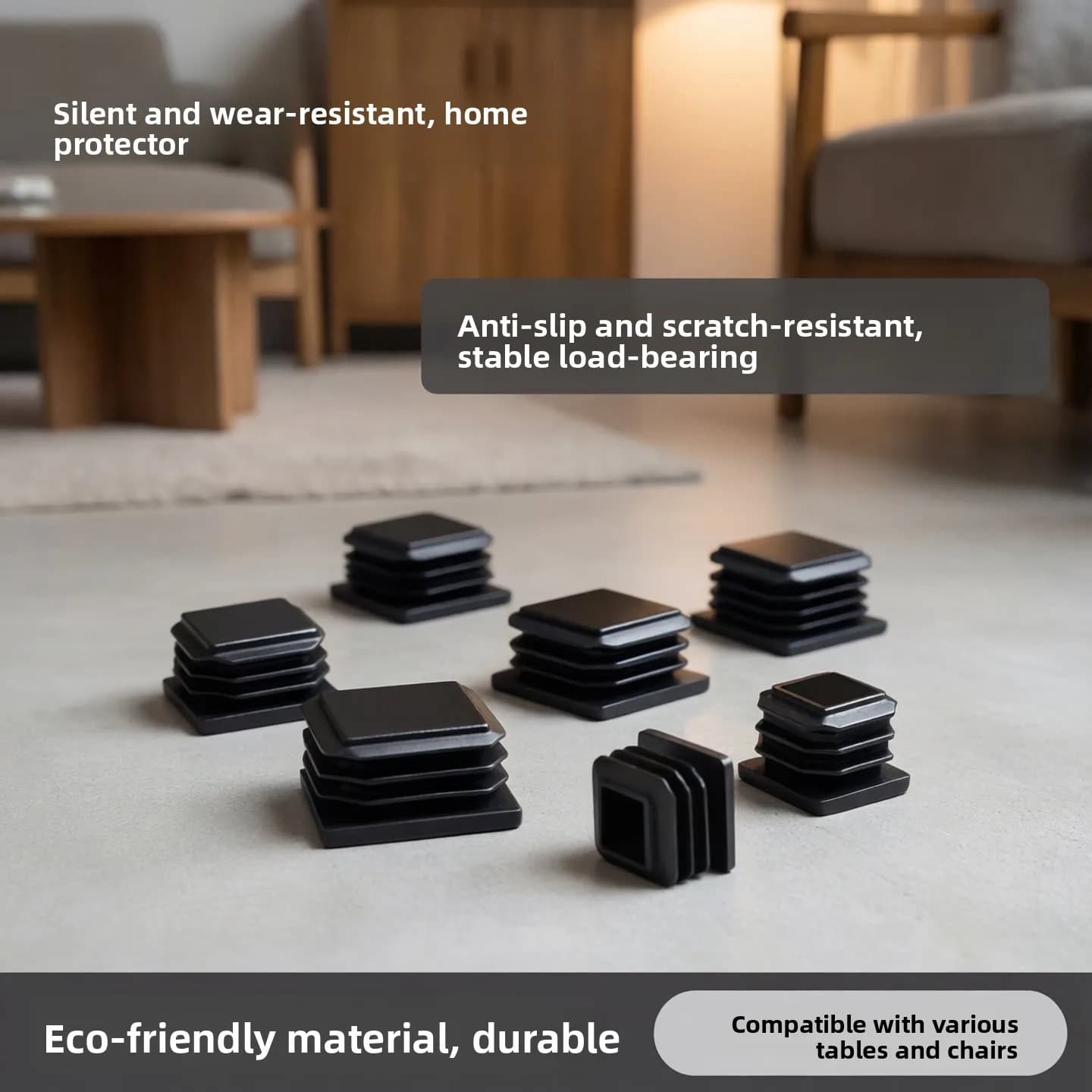 Home Use Chair Silent Plastic Leg Pad Furniture Protection Square Rubber Foot Cover Table And Stool Wear Resistant Base Cap
