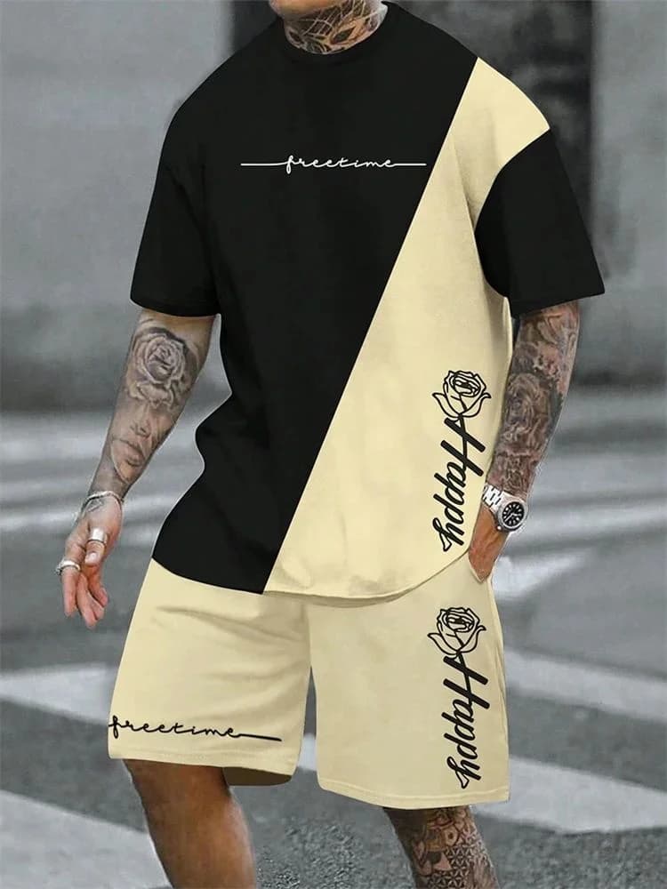 T-shirt da uomo con motivo impiombato di vendita caldo 2025, girocollo, maniche corte, pantaloncini con coulisse, pantaloncini da esterno traspiranti ad asciugatura rapida