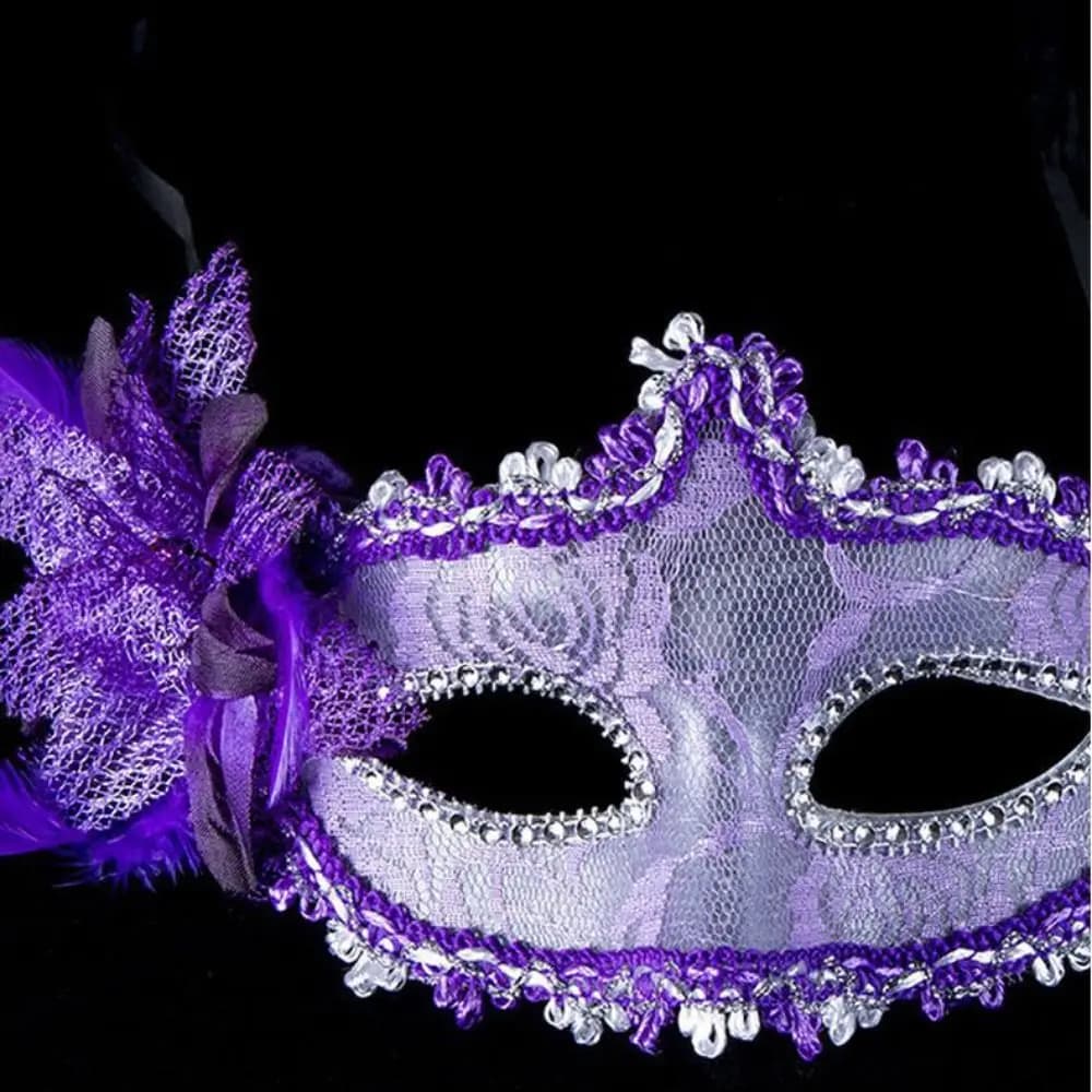 Maschera da Ballo in Maschera con Fiore Laterale, Mezza Faccia, Sexy, in Pizzo, con Piume, per Feste di Natale e Trucco da Ballo