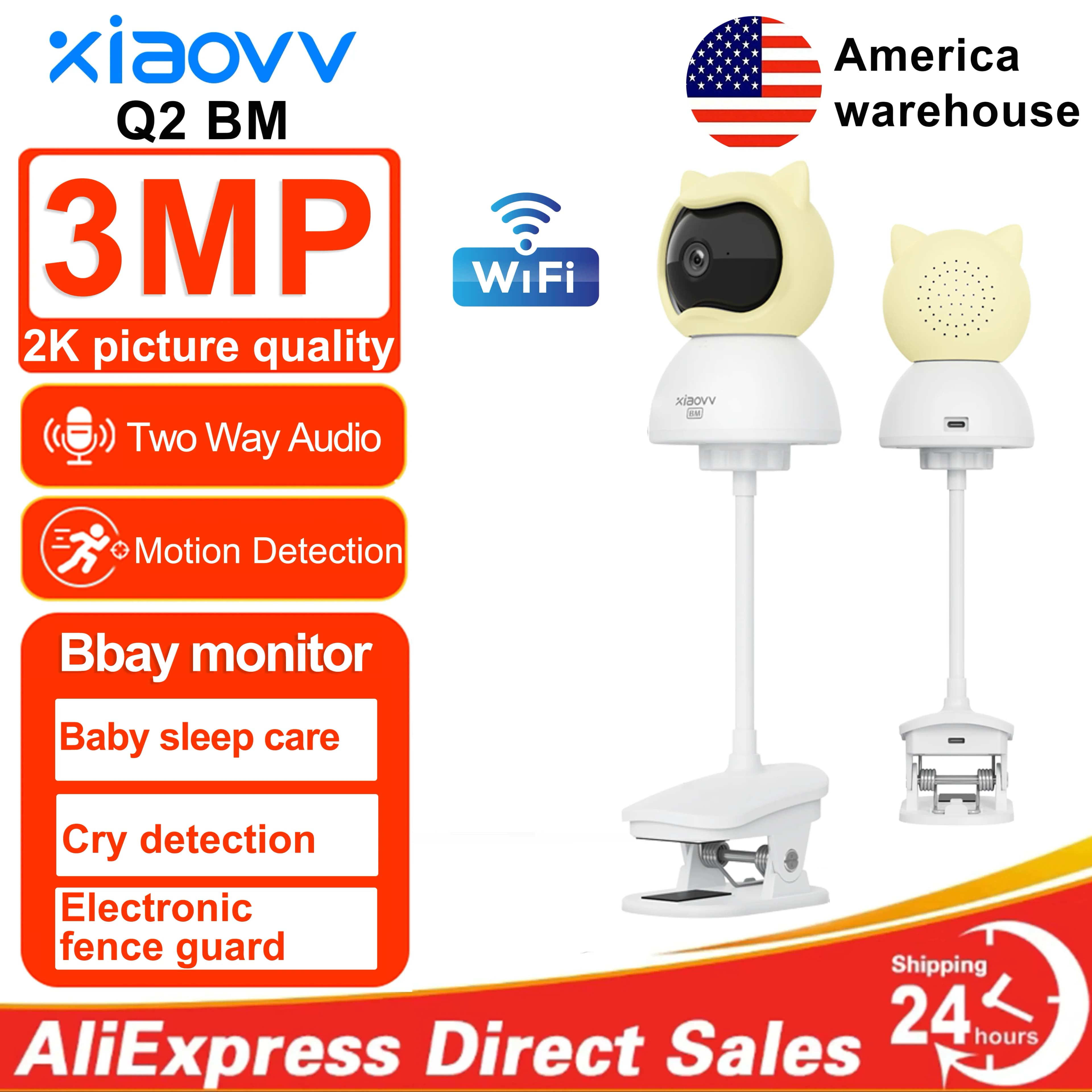 XIAOVV Baby Monitor 4MP WiFi rilevamento del cruscino interno Audio bidirezionale rilevamento del movimento visione notturna telecamera per bambini per la sicurezza domestica Q2BM