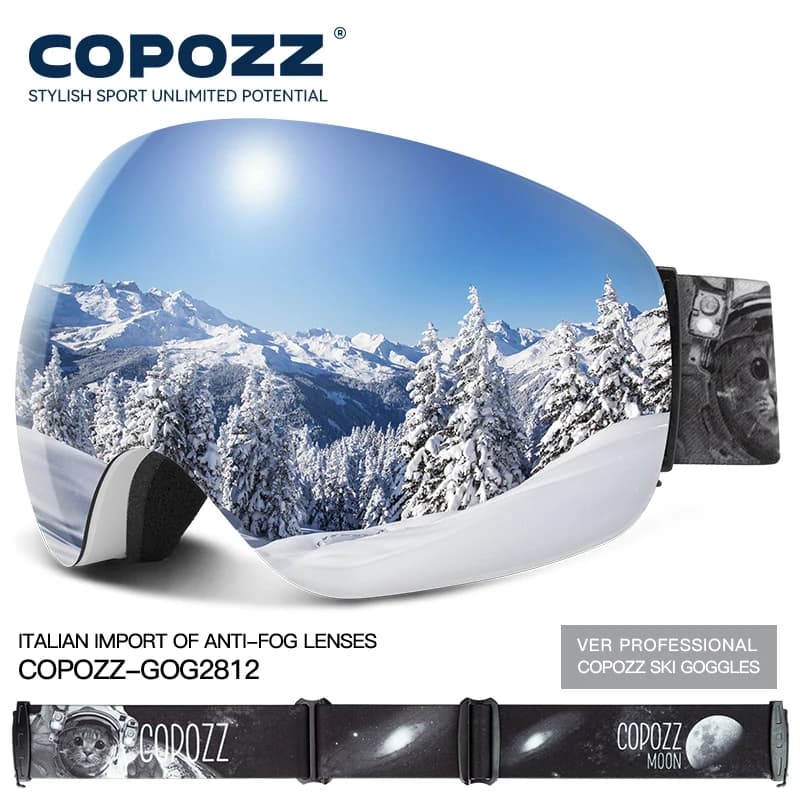 COPOZZ Occhiali da sci Protezione UV400 Maschera da sci Uomo Donna Anti-Fog Occhiali da sci per viso grande Sport all'aria aperta Snowboard Occhiali da sci