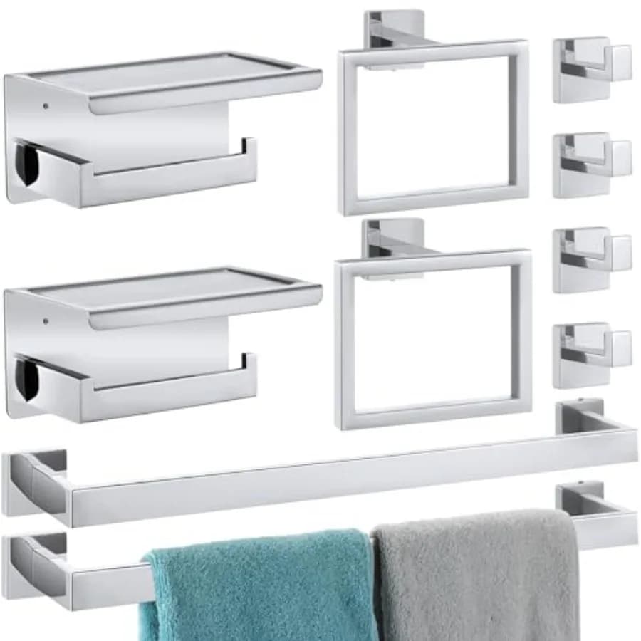 Set di Accessori per il Bagno: Porta Carta Igienica da 23,6 Pollici con Mensola Porta Telefono, Set di Accessori per il Bagno, Anello Porta Asciugamani, Gancio Porta Accappatoio in Acciaio Inox