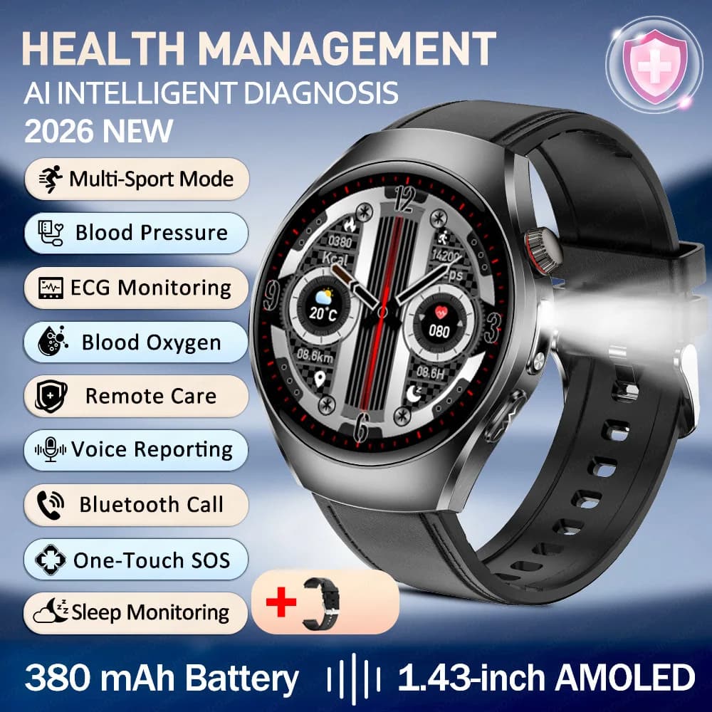 Smartwatch ET460 con LED Lampeggiante, Visualizzazione Remota, SOS, Schermo AMOLED, Chiamate Bluetooth, Gestione Salute ECG