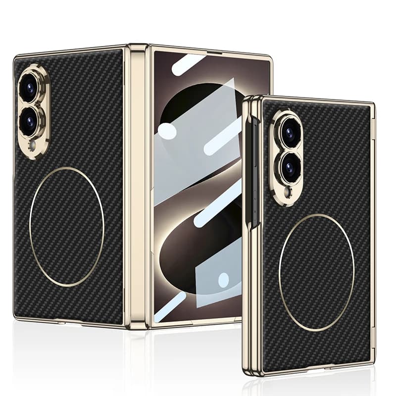 For Samsung Galaxy Z Fold 8 Wide 5G Case Luxury Matte Leather Electroplated Magnetic Wireless Charging Hinge Tempered Film Cover