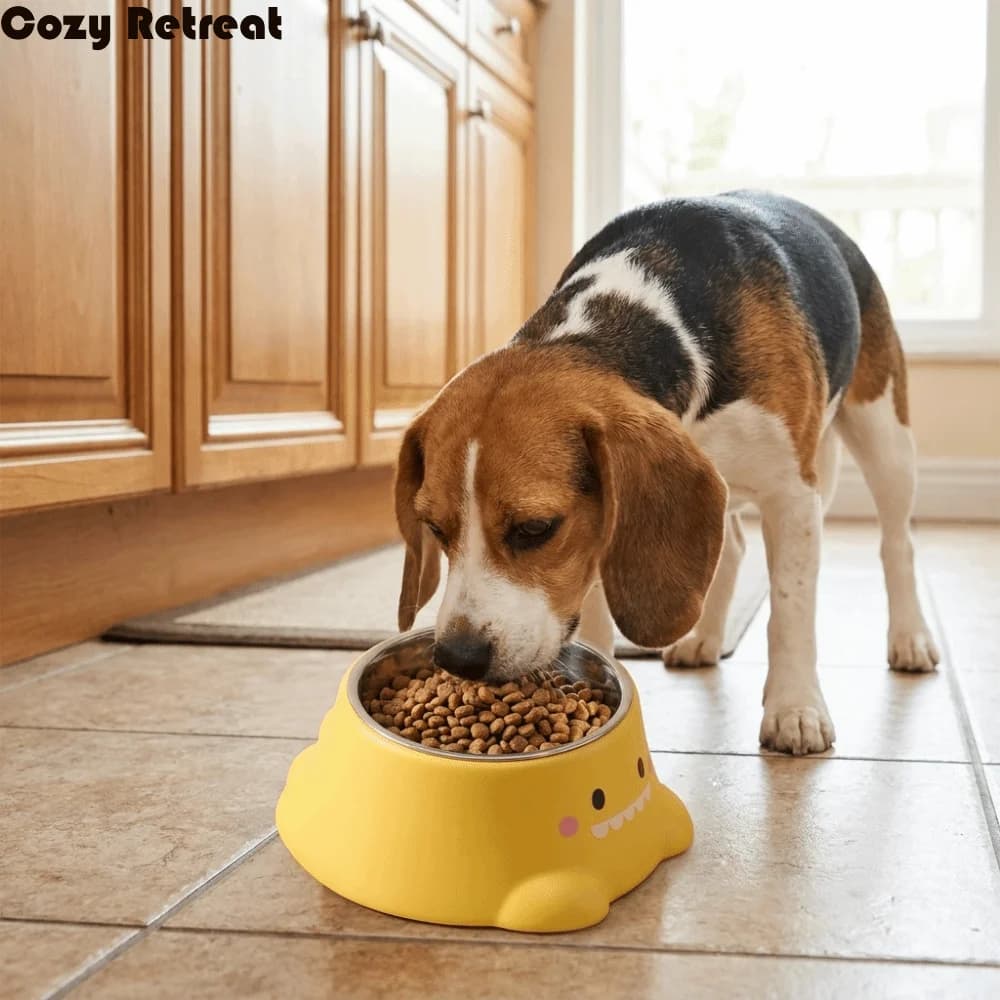 15° Tilted Cartoon Dinosaur Pet Bowl Stainless Steel Leak-proof Dog Water Feeders Non-Slip Detachable Cat Food Bowls