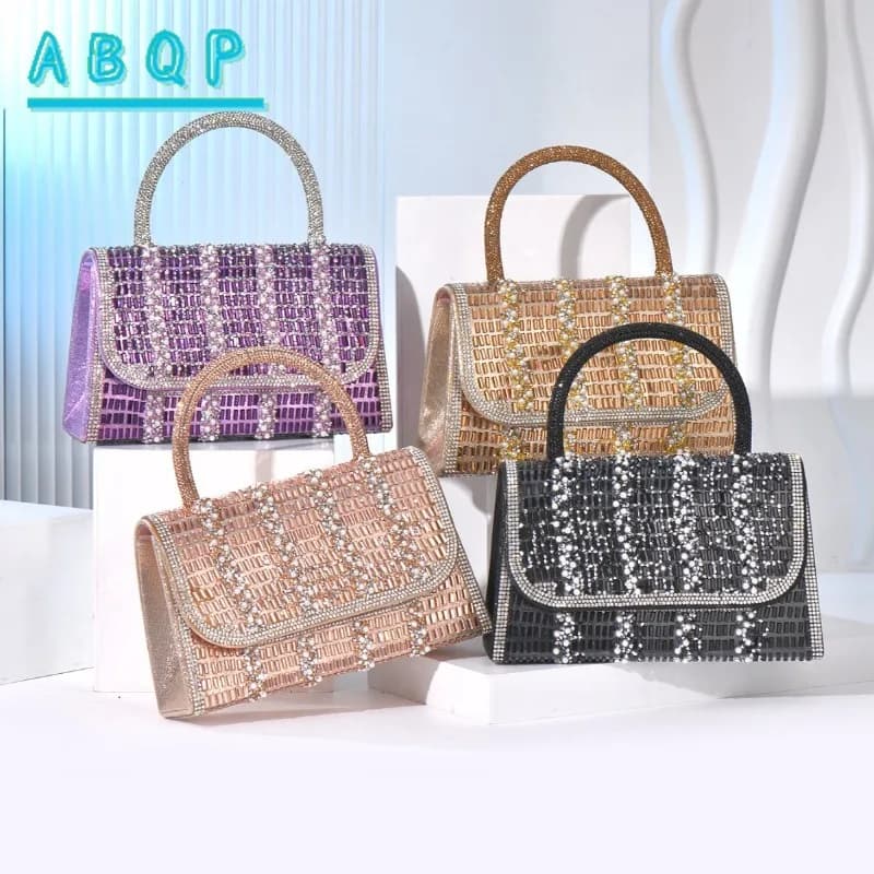 Nuova Borsa da Sera con Diamanti Scintillanti, Borsa da Donna per Cene di Gala, Borsa a Tracolla di Lusso con Diamanti per Donna