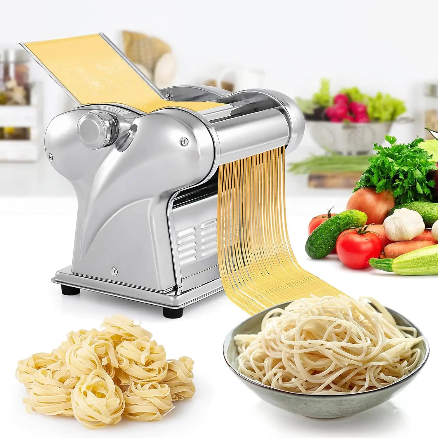 Electric Pasta Maker Machine Pasta Dough Spaghetti Roller Noodle Pressing Machine Stainless Steel 135W for Home Family Use (1.5m