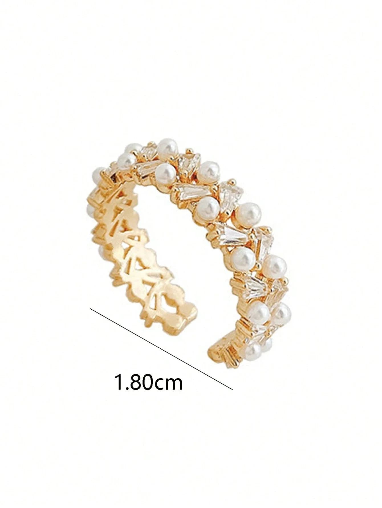 Anello regolabile a doppia fila con perle e zirconi da donna