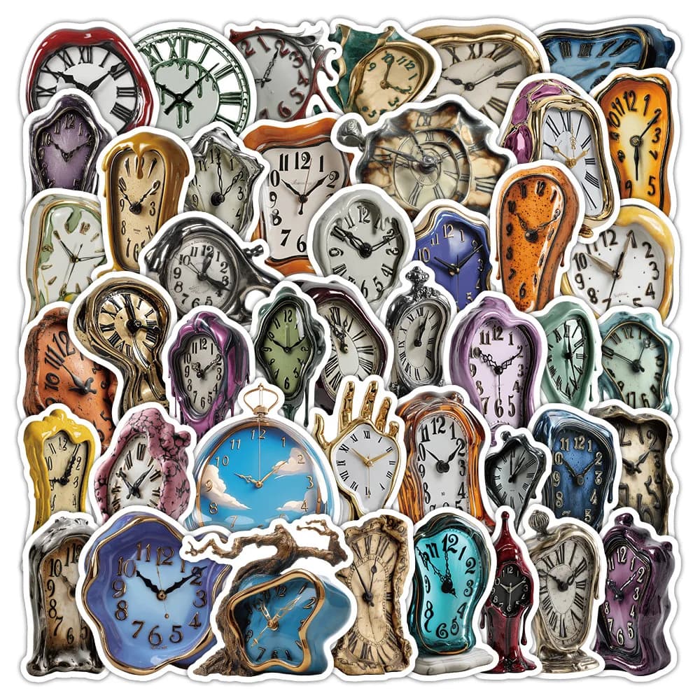 Confezione da 50 Adesivi Decorativi a Forma di Orologio Cartoon Fuso per Telefono, Tablet, Chitarra, Tazza, Casco, Quaderno