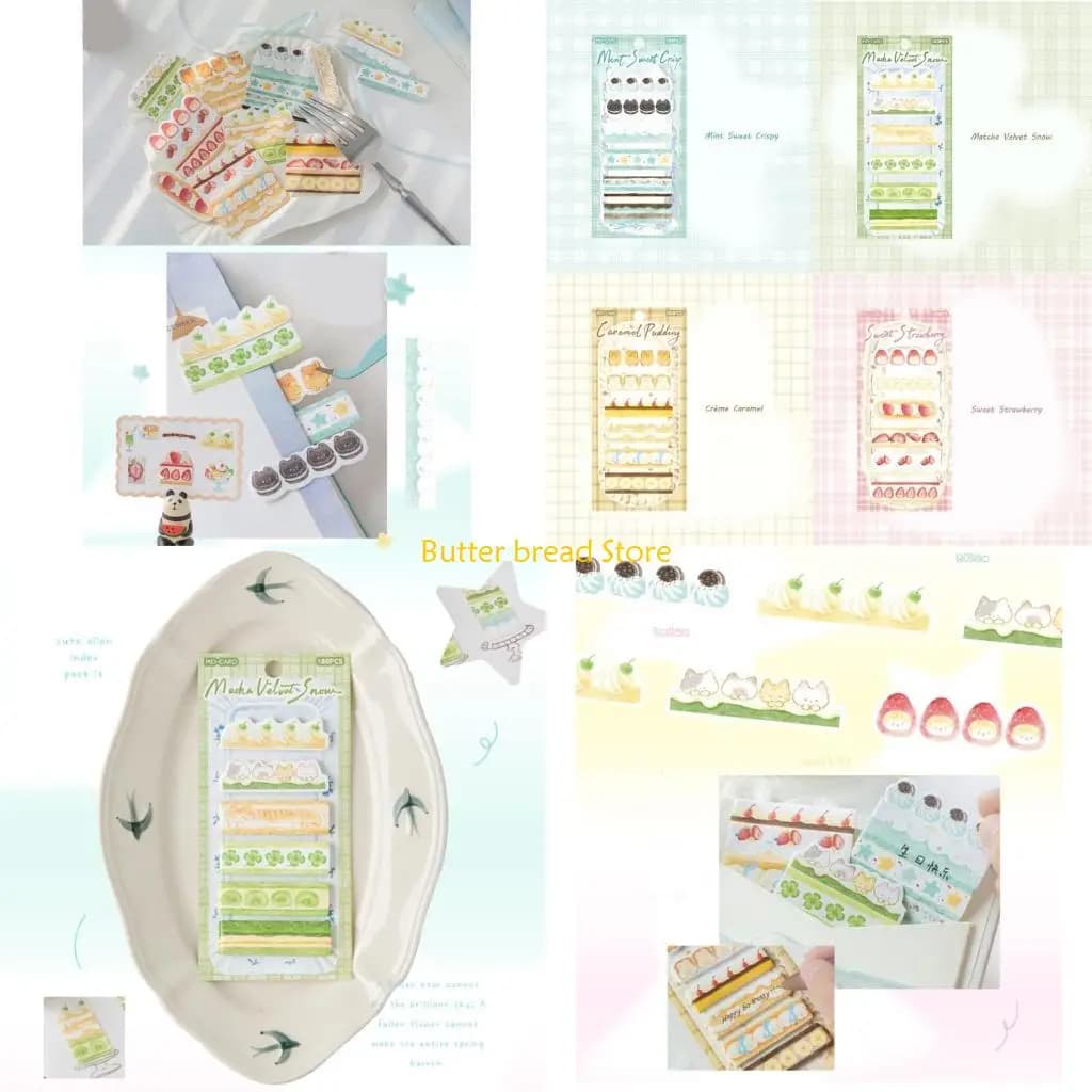 W89C 180 Sheets Cartoon Adhesive Note Book Page Markers for Journal Planner Notebook