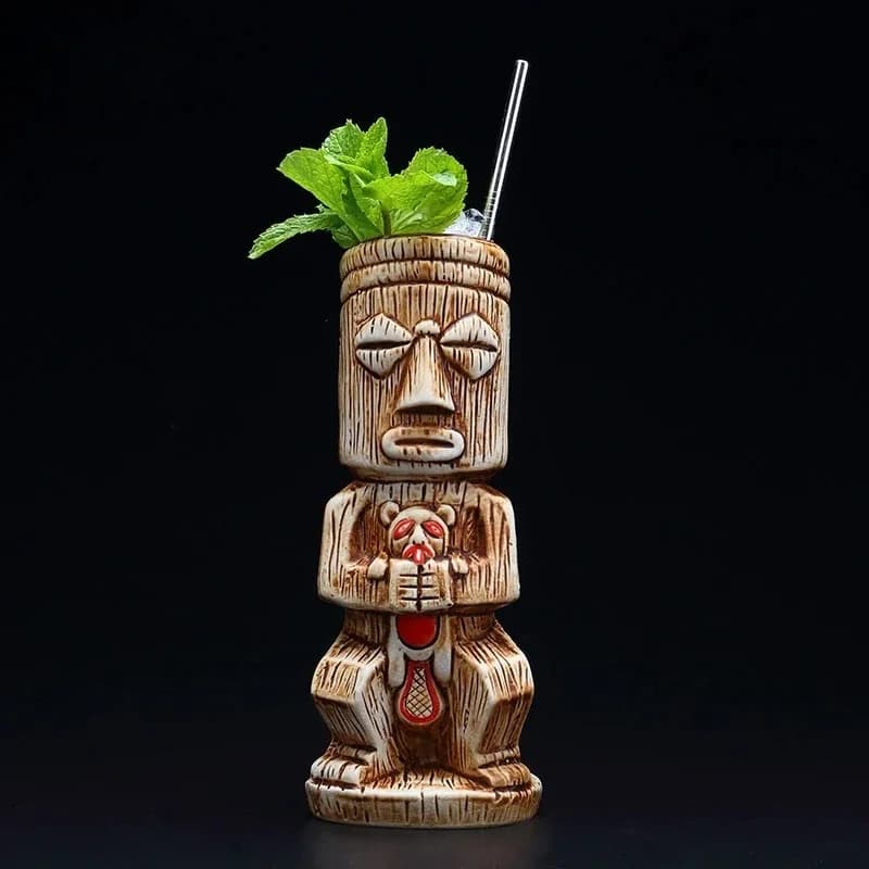 NUOVO Set di 1 Tazza Tiki Hawaii da 450ml, Bicchiere per Cocktail, Birra, Bevande, Vino, Tazza in Ceramica Ku.Ku.Kauioo, Accessori da Bar