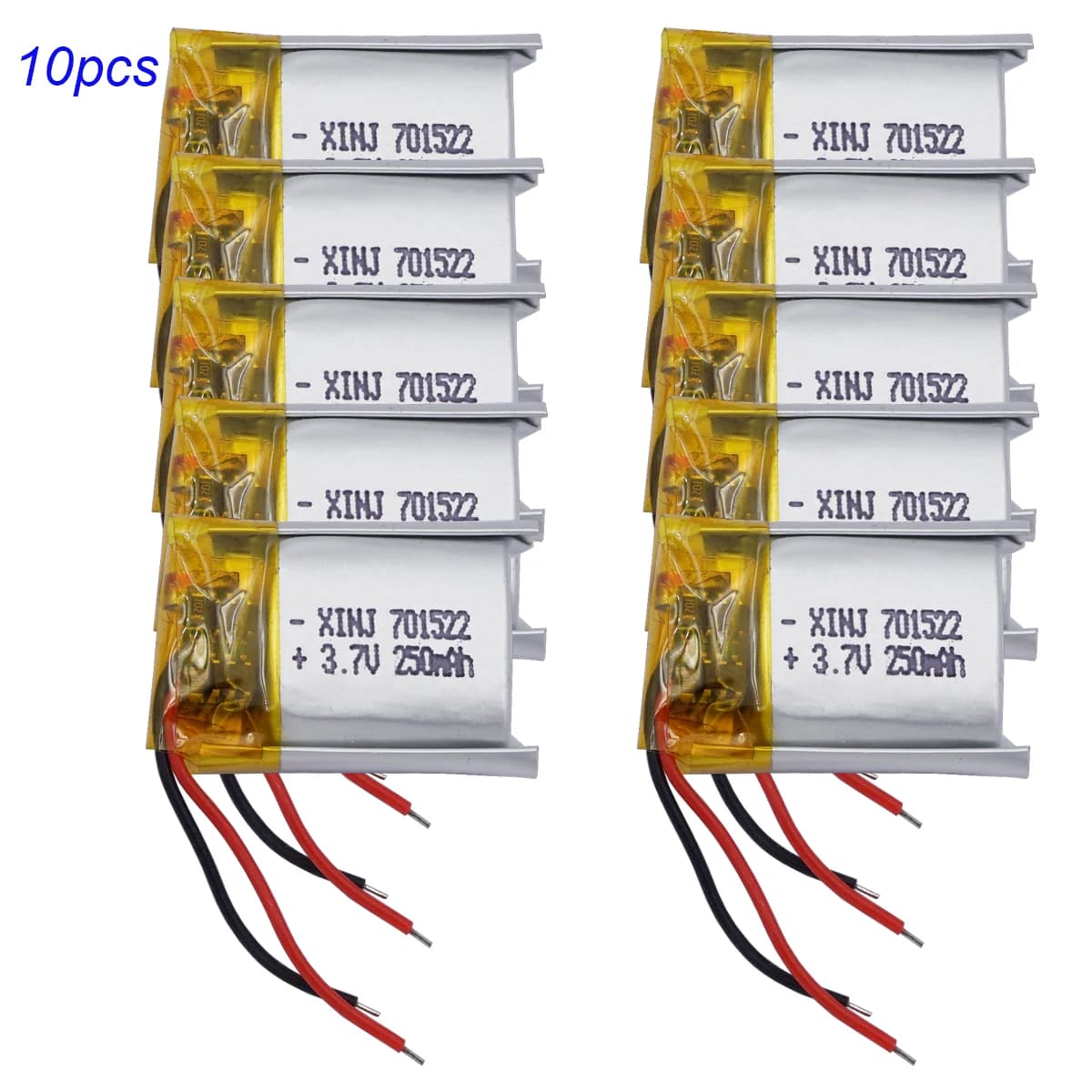 10 pz 3.7V 250mAh 0.92Wh ricaricabile Li batteria al litio 701522 celle Li-ion per Sat Nav Bluetooth altoparlante LED registratore di guida