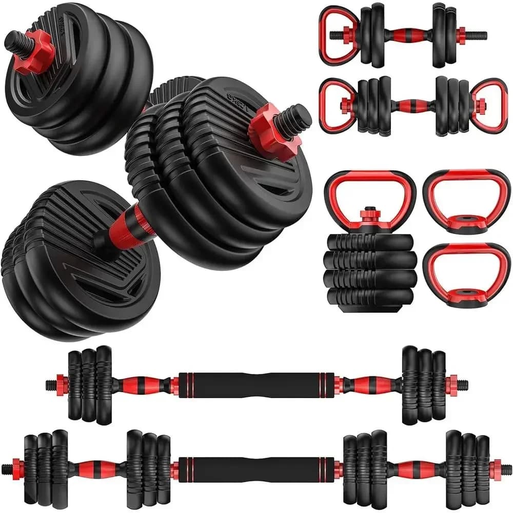 Set di Manubri Regolabili 4-in-1 Versatili: 20-90 libbre, Manubrio, Barra, Kettlebell, Maniglia per Flessioni per Allenamenti in Palestra Domestica