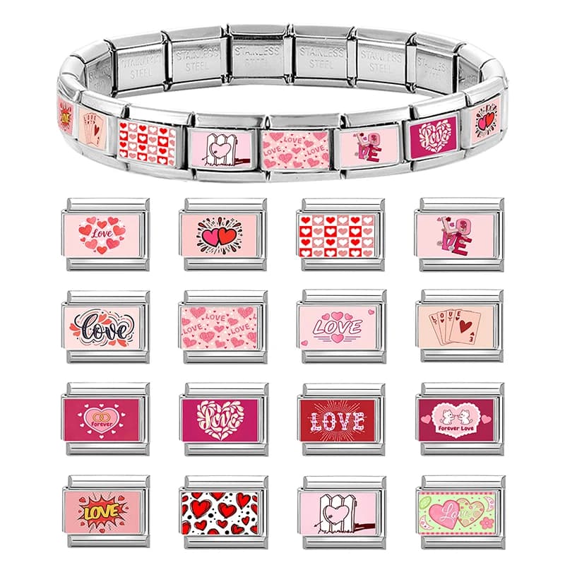 Nuovo Braccialetto Charm Italiano Fai-da-Te per San Valentino con Perla a Cuore Rosa Adatto per Bracciali da 9mm in Acciaio Inossidabile Gioielli Regalo per Donne e Uomini