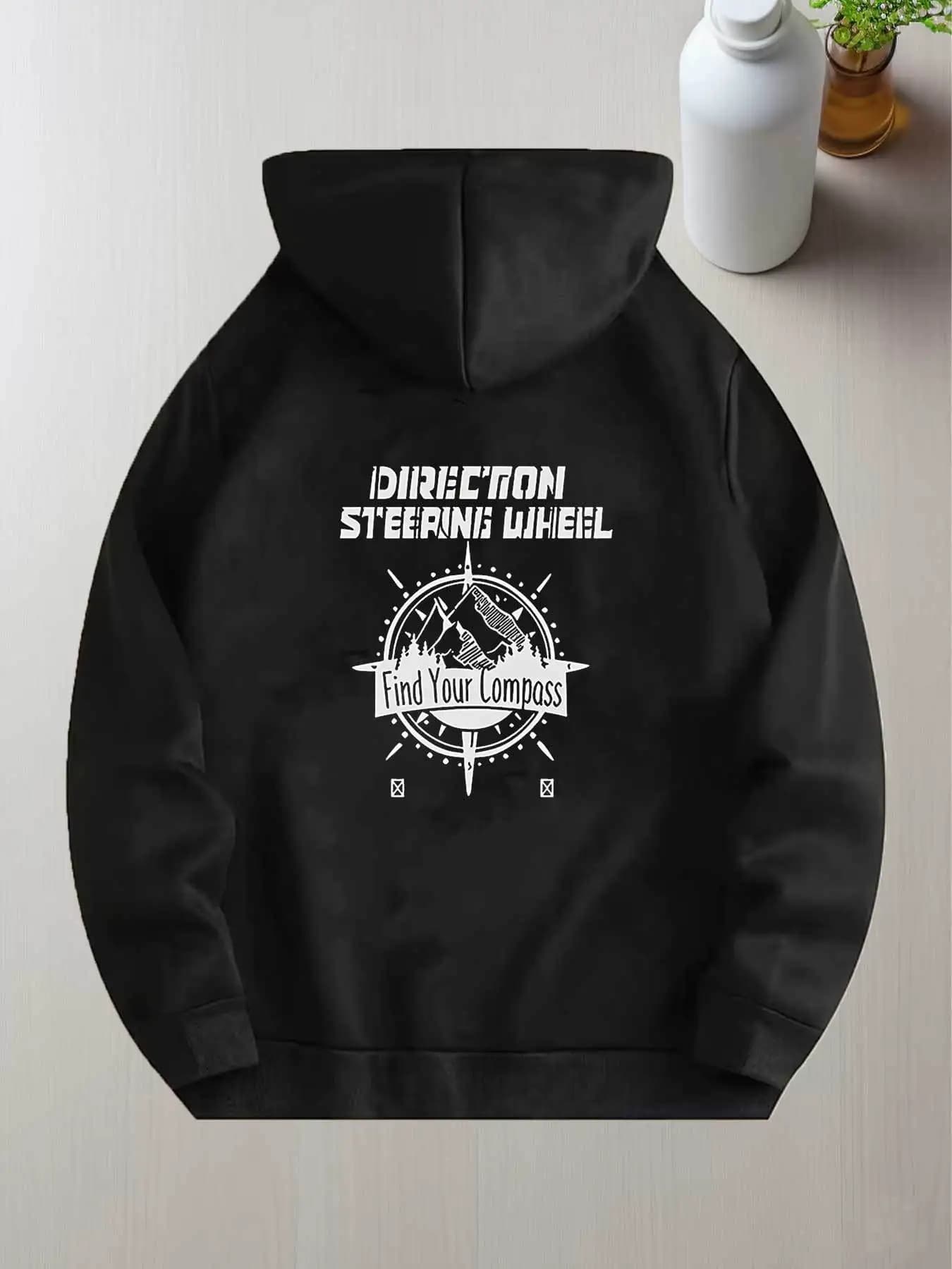 Men's Black Hoodie Features an Artistic Mountain Pattern with Arrows and Vibrant Directional Elements. This Unisex Essential Item Is Perfect for Gifting and Is One of the Most Popular Products. It's Soft, Breathable, and Lightweight.