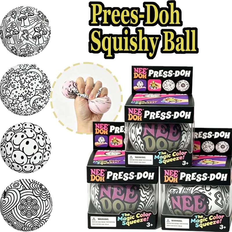 Needoh Press-Doh Color Changing Fidget Toy Soft Dough-Filled Stress Relief Toy for ADHD Autism Anxiety Desktop Collectible Gift