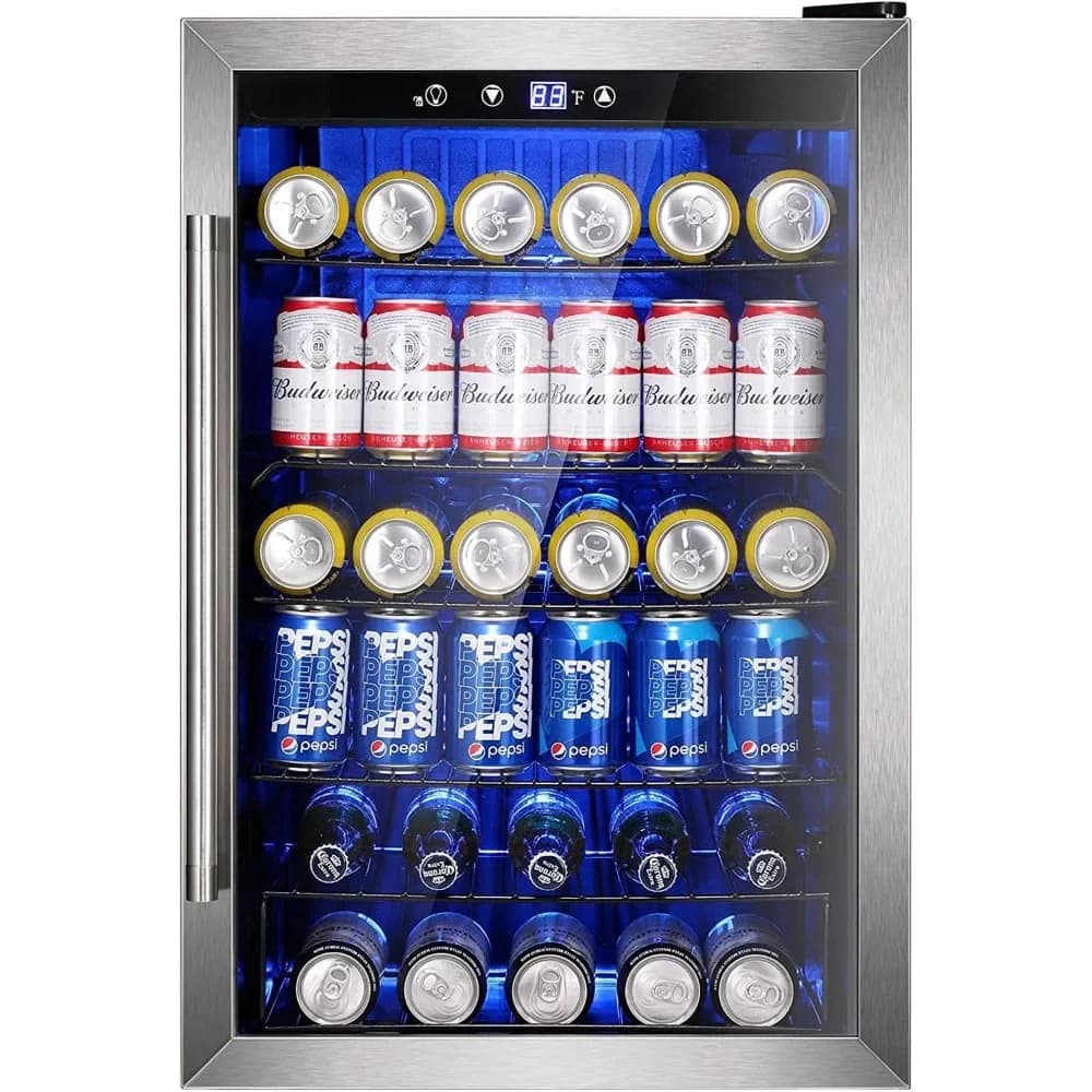 Wine Cooler Frigo indipendente da 37 bottiglie con porta in vetro reversibile in acciaio inossidabile, frigorifero per bevande da 145 lattine Compre silenzioso