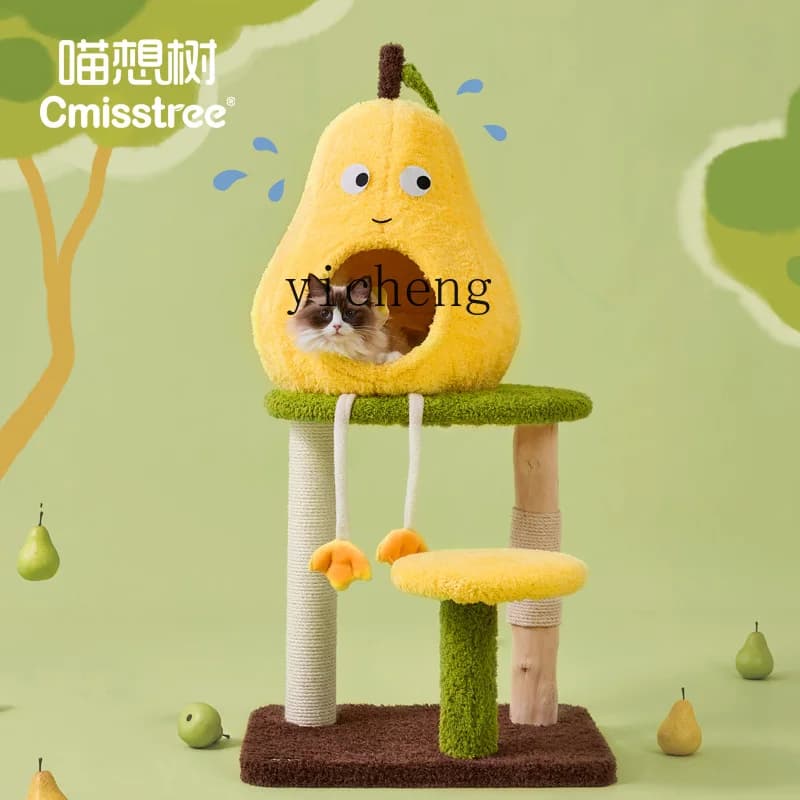 FY No Duck Pear Casa per gatti in legno massello Telaio per arrampicata su albero per gatti integrato Serie di frutta