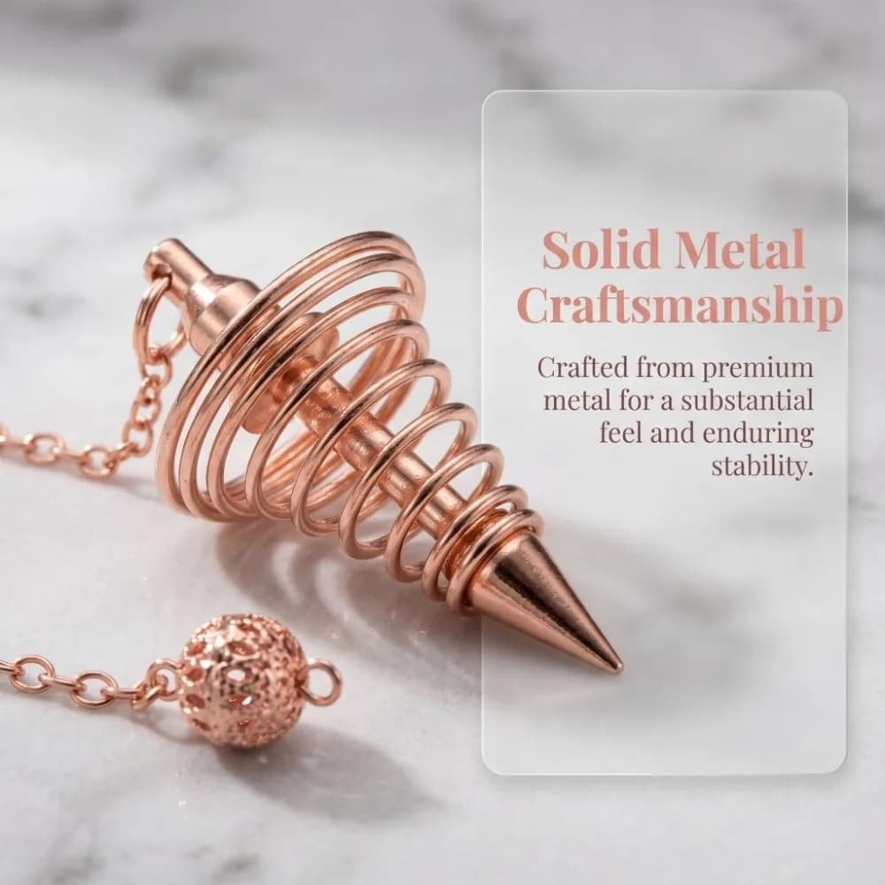 Pendolo per Radiestesia in Metallo Ramato 1.65x0.86 pollici con Catena Filettata, Ornamento Pendolo Chakra, Oro Rosa Intrecciato a Vortice