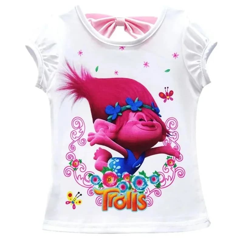 Premium Cosplay Outfit Poppi Clothes Anime T-Trolls T-shirt + Skirt 2pcs Birthday Party Costume Summer Dress Cartoon Short Sleev