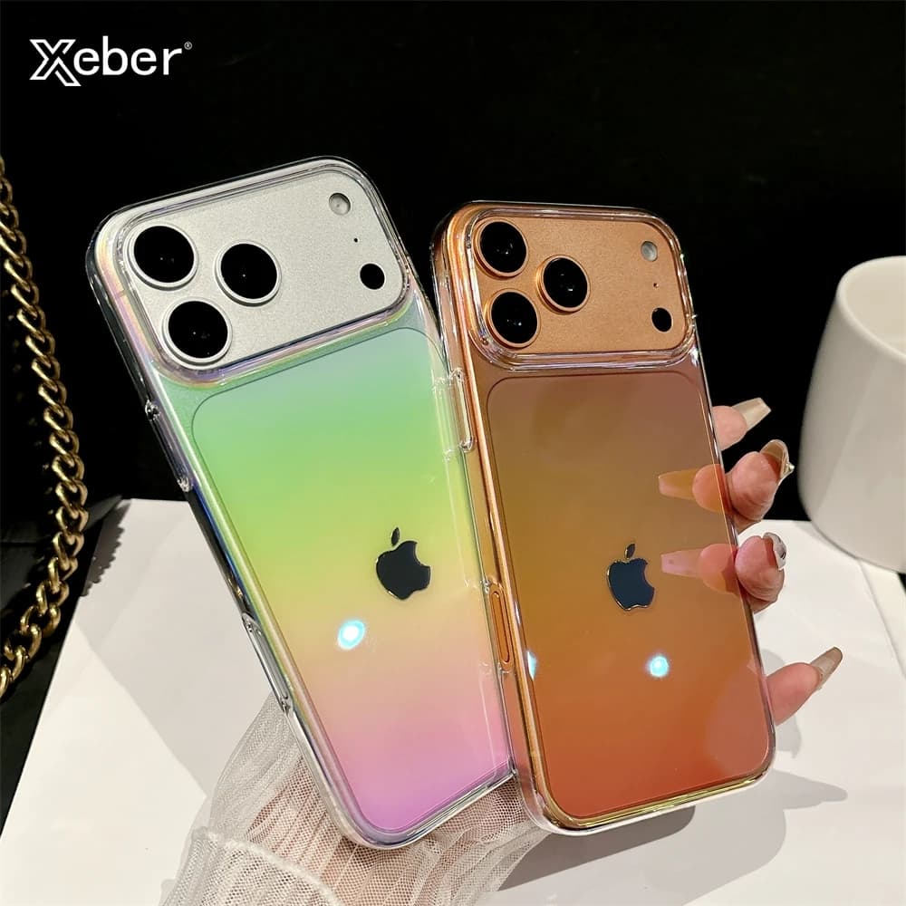 Custodia trasparente sfumata arcobaleno laser di lusso per iPhone 17 16 15 14 13 12 11 Pro Max Plus Copertura antiurto trasparente per paraurti ad aria