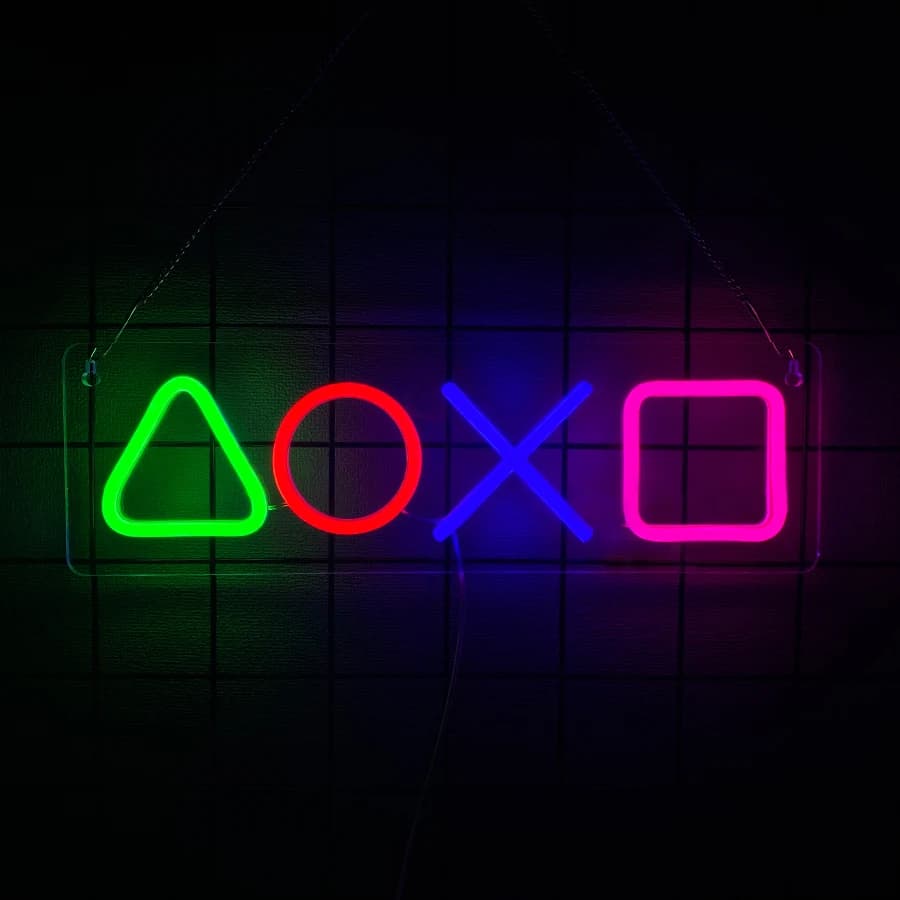 Insegna al neon con simbolo del gioco, icona con simbolo a colori a LED, utilizzata per il logo aziendale del studio di gioco, camera da letto, club, bar, decorazioni artistiche della grotta dell'uomo.