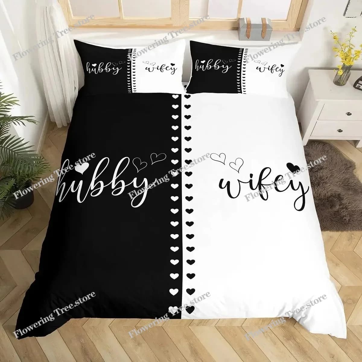 Copripiumino per Coppie con Uccelli, Set Biancheria da Letto per San Valentino, Copripiumino con Rami e Animali, Rosso e Nero, Copripiumino per Giornata degli Innamorati