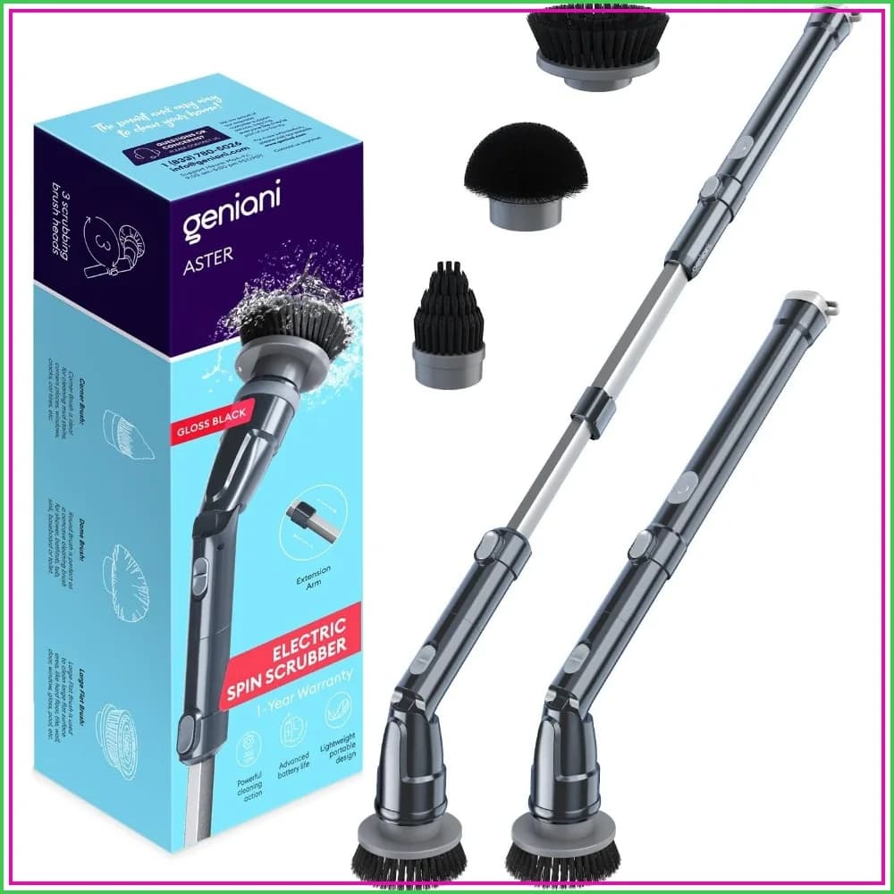 Cordless Electric Spin Scrubber - 360° Powerful Cleaning Brush for Bathroom, Tile, Floor, Tub & Shower with Adjustable Handle & 3 Replaceable Heads