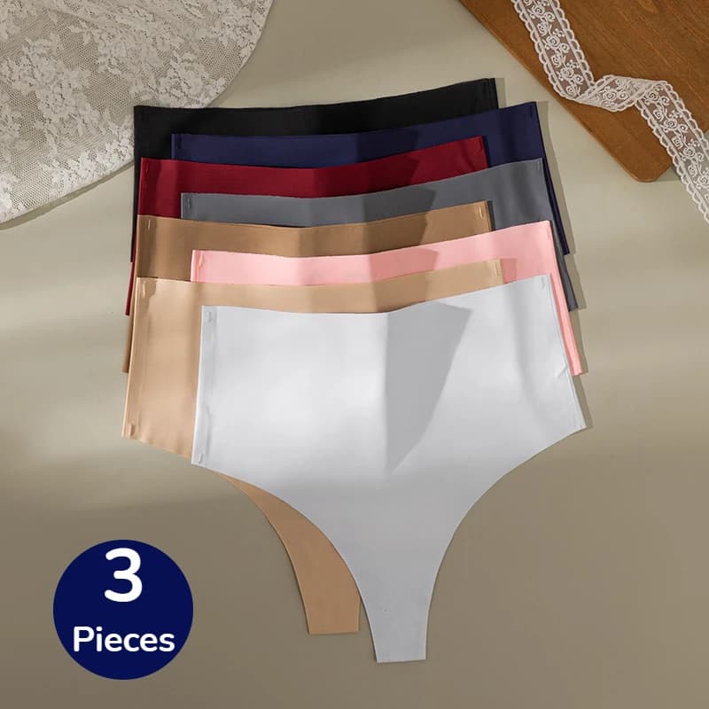 BZEL 3PCS/Set Women's Panties High Waist Seamless Thongs Soft Silk Satin Underwear Sexy Lingerie Sport Cozy G-Strings Underpants