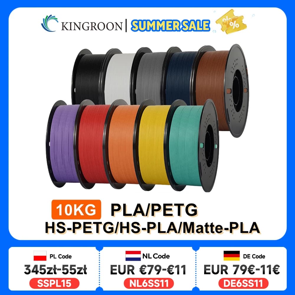 KINGROON 10KG (22LBS) PLA PETG HS-PLA HS-PETG Filament 1.75mm High Speed 3D Printer Material Matte PLA 1kg * 10 Round Mixed Color